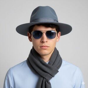 Borsalino Blue Felted Wool Traveller Country Brimmed Fedora Hat - 60 🇮🇹